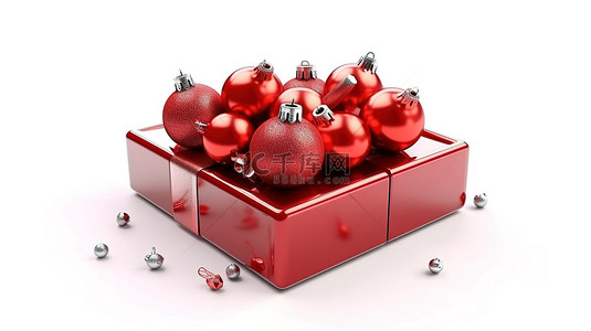 白色背景上隔离的装饰圣诞红色礼品盒的 3D 渲染