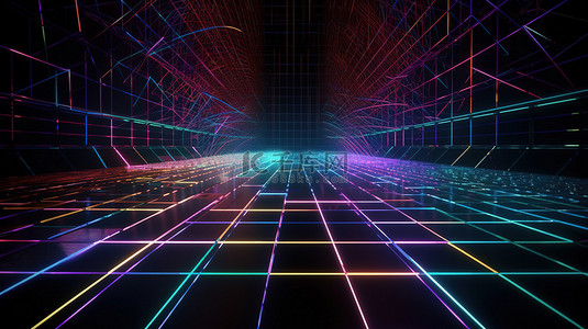 抽象 3d 技术中的未来数据背景霓虹灯网格和网络线