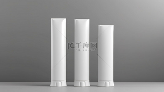 奶包装背景图片_1 背景上隔离的讲台上白色包装管产品的 3D 插图