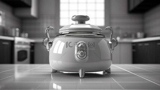 烹饪方式背景图片_老式单色压力锅作为复古厨房用具的前视图 3D 渲染