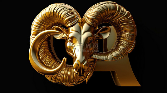 座白羊座背景图片_白羊座星座的 3D 插图，带有金色色调和文本空间