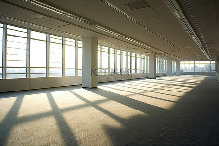 光线反射背景图片_办公楼空荡荡，光线反射在地板上