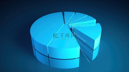 可视化业务统计数据蓝色背景上的 3D 饼图