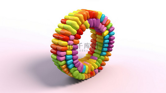 彩球生日背景图片_充满活力的彩虹糖果庆祝活动，孤立背景上有 3D 插图数字零