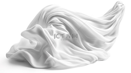 风中漂浮布的白色背景的 3D 渲染