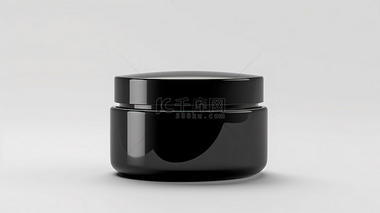 凝胶背景图片_3D 渲染的白色背景上带有盖子的奶油或凝胶黑色化妆品罐模型