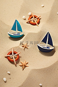 沙滩上的两艘小船和一只海星