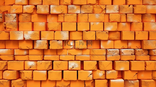 3D 创建的充满活力的橙色砖墙纹理背景的详细镜头