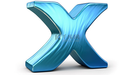纯白色背景上的小写 x 时尚 3D 字体，具有柔和的蓝色色调和光泽的哑光饰面