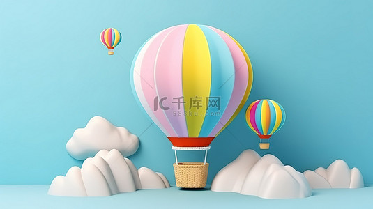 热气球天空背景图片_用纸制成的具有绘画风格的热气球的艺术模仿