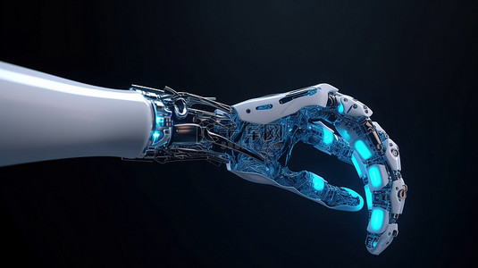 机器学习 3D 渲染的带有几何大脑的机器人手臂的插图