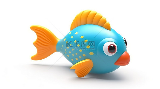 3D 渲染白色背景新生鱼玩具，适合出牙婴儿