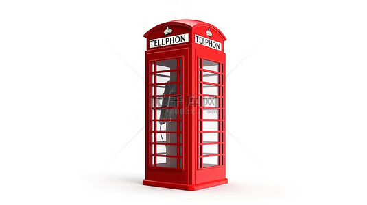 白色背景的 3D 渲染，带有经典的英国红色电话亭和 wifi 标志