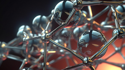 具有分子概念的玻璃结构的 3D 特写