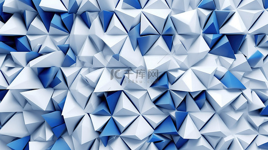 白色科技方块背景图片_三角形蓝色和白色背景的三维渲染