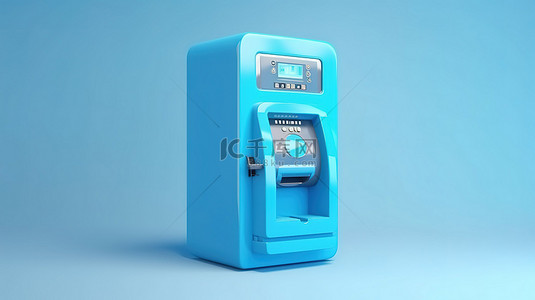 卡通风格 atm 存款机以蓝色呈现，具有商业技术概念