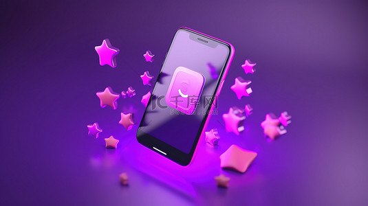 客户征信记录背景图片_紫色手机的 3D 渲染插图，语音气泡上显示客户评级和评论