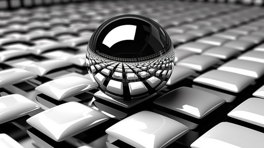 棋格背景图片_格子抽象背景上金属球体的 3d 渲染