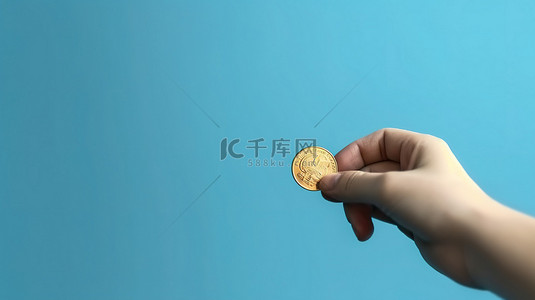 抢字背景图片_蓝色 3D 背景上带有硬币的抢钱手可爱的商业设计