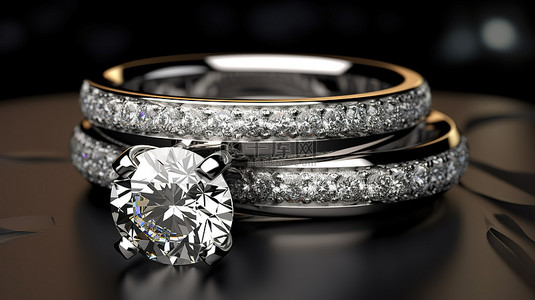订婚请帖背景图片_堆叠订婚戒指横幅的白金 3D 渲染