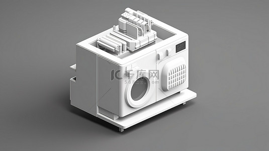 等距洗碗机和烤箱的 3d 白色单色平面图标