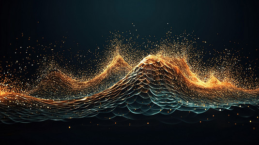 波浪线粒子背景图片_未来派 3D 景观中的波浪粒子