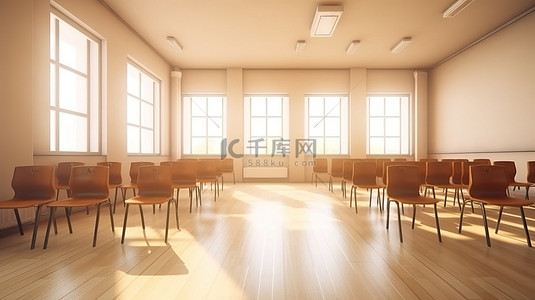 学校的教室背景图片_没有学生的教室的 3d 渲染