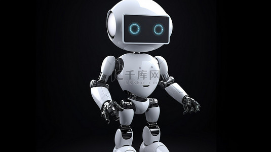 可爱的 ai 机器人与空白平板电脑屏幕在 3d 渲染