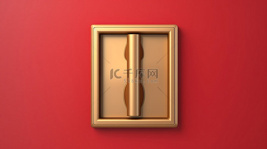 关门的图标，哑光红板上闪亮的金色 3D 渲染符号