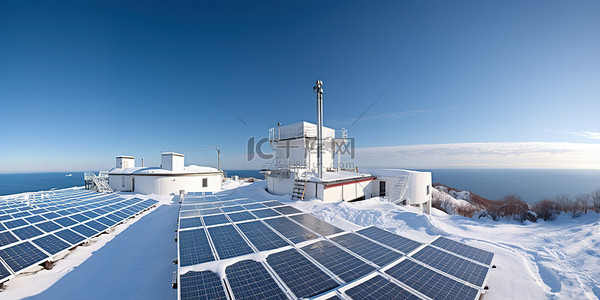太阳金乌背景图片_阳光照在太阳能电池板上，海里有雪