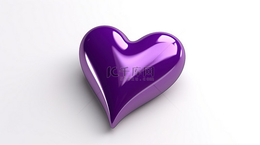 微信聊天图标背景图片_简化的 3D 插图，一颗充满活力的紫心勋章作为爱的图标，隔离在白色背景上