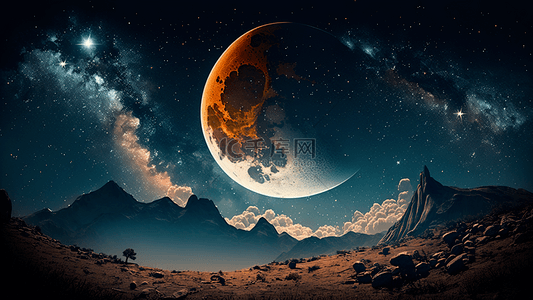 扁平化宇宙背景图片_星球月球常场景风景3d图