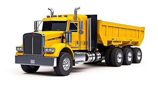 白色背景的 3D 插图，配有大型美国卡车和拖车自卸车，可有效运输散装货物