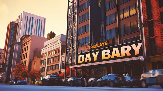 城市市中心 3D 渲染黑色星期五广告占据天际线