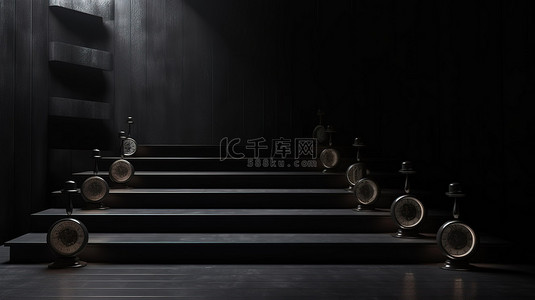 楼梯圆形讲台和壁灯的永恒概念 3d 渲染
