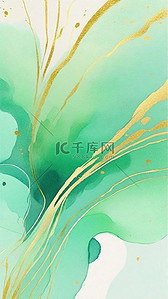春天绿色鎏金抽象水彩晕染金线纹理7素材