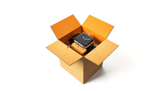 手表背景图片_白色背景上白色盒子内智能手表的 3D 孤立插图