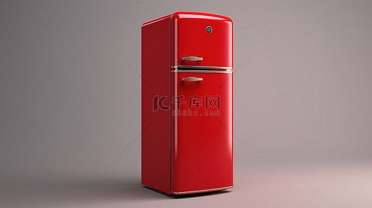 复古红色冰箱老式厨房用具侧视图的 3D 渲染