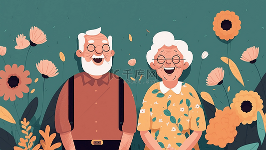 老年人卡通背景图片_祖父母日平面可爱卡通