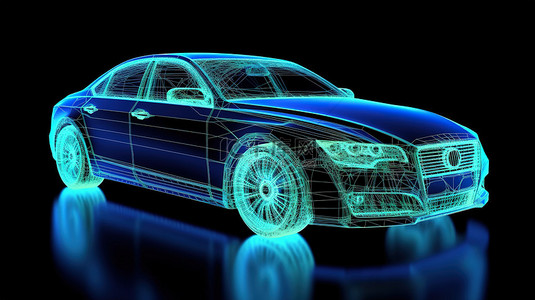 速度背景背景图片_汽车的 3D 全息线框渲染