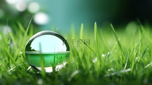 新鲜的绿色植物草球和水面突出了 3D 渲染中的化妆品