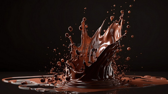 在 3d 渲染中飞溅巧克力或可可的抽象背景