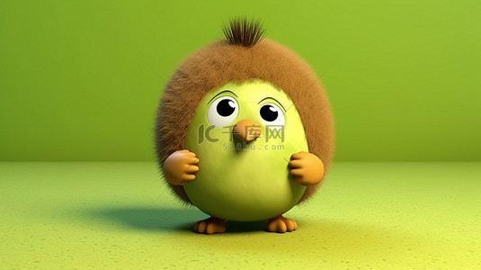 可爱又快乐的 3D 卡通猕猴桃，绿色和棕色