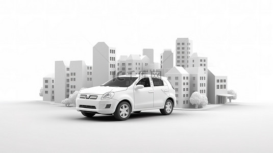 汽车模型图背景图片_在干净的背景高质量 3d 图形上的白色城市交叉