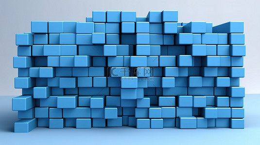 蓝砖墙的标志性 3D 渲染完美适合建筑和建筑概念