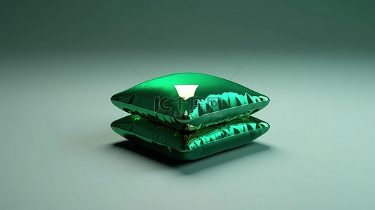 带有祖母绿宝石的方形垫子的 3D 渲染