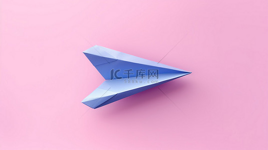 粉红色背景与蓝色折纸纸飞机双色调风格令人惊叹的 3D 渲染