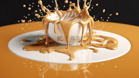 牛奶飞溅效果背景图片_拿铁咖啡滴在 3d 中产生涟漪效果