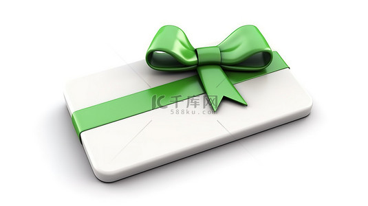 3d 渲染白色背景销售标签，带绿色丝带和蝴蝶结