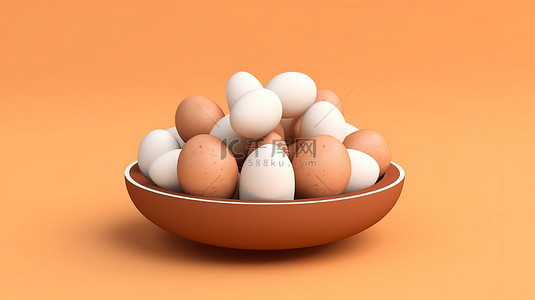 食物蛋白背景图片_橙色背景白色和棕色品种上分离鸡蛋的 3D 插图